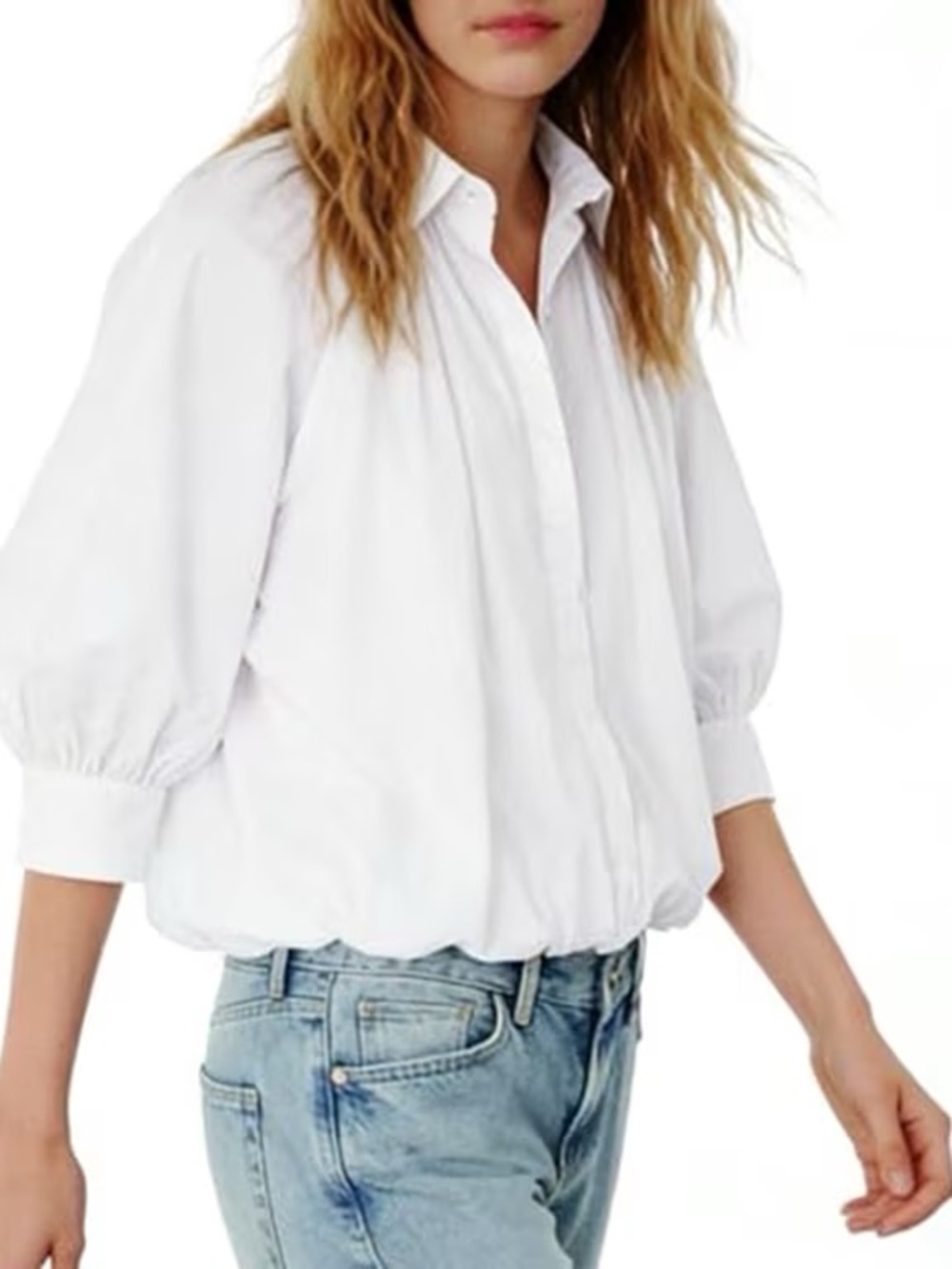 Zara Bubble Hem White Crop Button Down